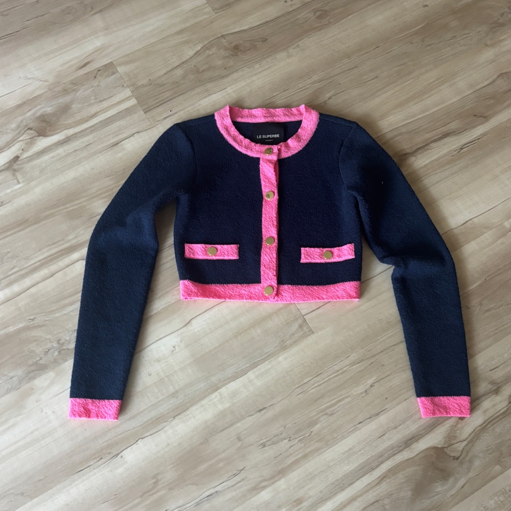 Le Superbe x REVOLVE French Terry Cardigan in Navy Pink